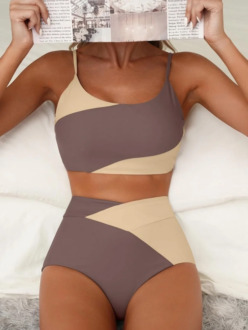 2 Piece High Waisted Bikini Sets Color Block Popular M  1403/bb7-2